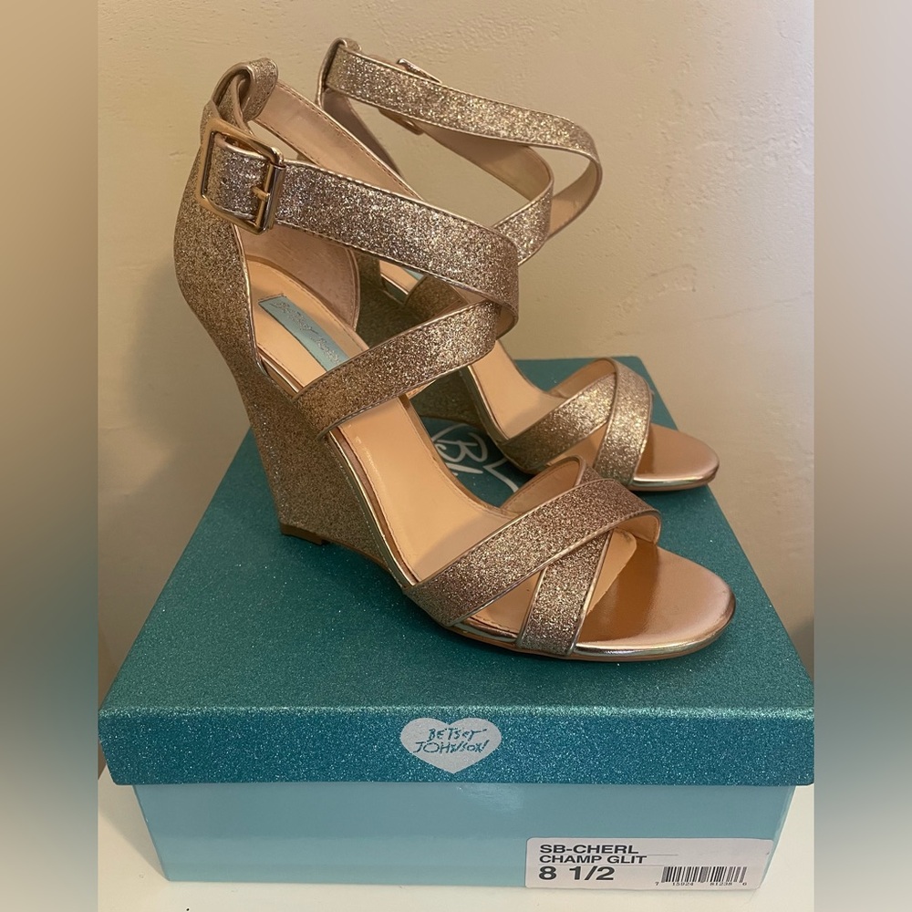 Blue by Betsey Johnson Cherl Sparkly Gold Wedge Sandals